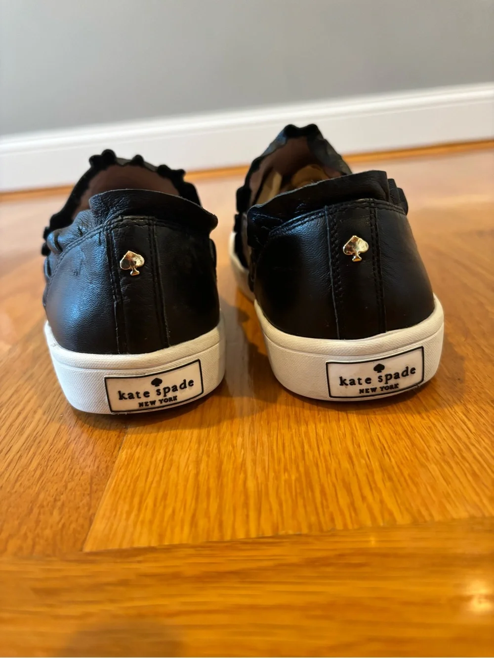 Kate Spade Slip-On Ruffle-Trim Leather Sneaker - Black